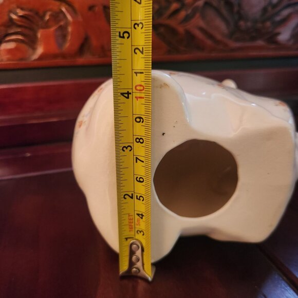 Vintage Ceramic Piggy Bank With Floral Pattern & Blue Eyes 5" L x 4.5" W x 4" H - Picture 8 of 9